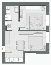 One Bedroom of 56 sqm - Edificio C4 - LivinUp  | Milano - Floor Plan thumbnail - 1