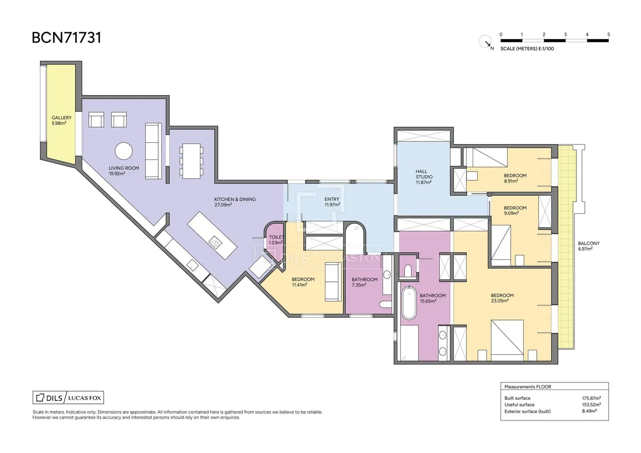 living - 179m² apartment with 8m² terrace for sale in Eixample Right - Floor Plan - 1