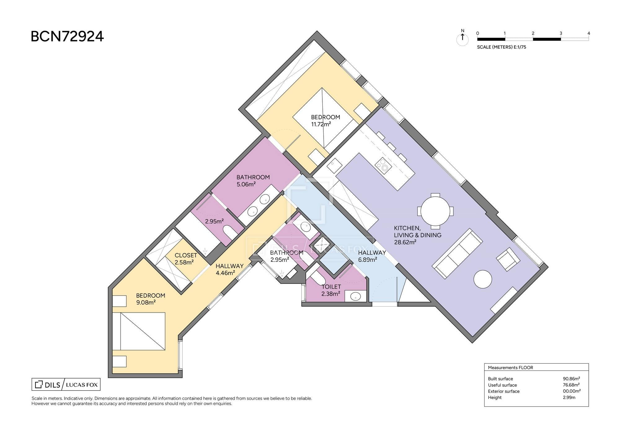 living - Piso de 97m² en venta en Eixample Derecho, Barcelona - Plano del piso - 1