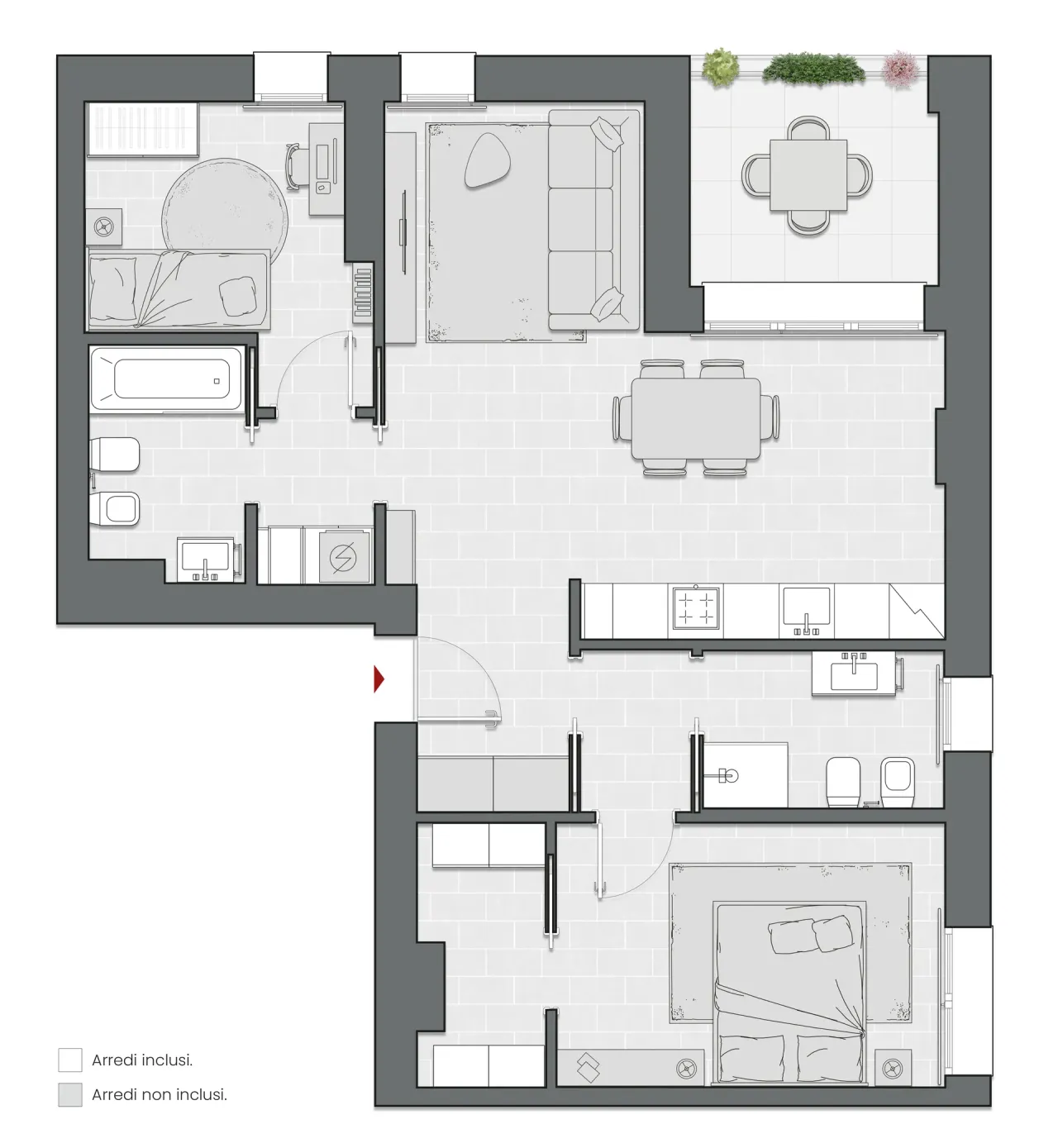 Two Bedrooms of 98 sqm - Edificio C1 - LivinUp  | Milano - Floor Plan - 1