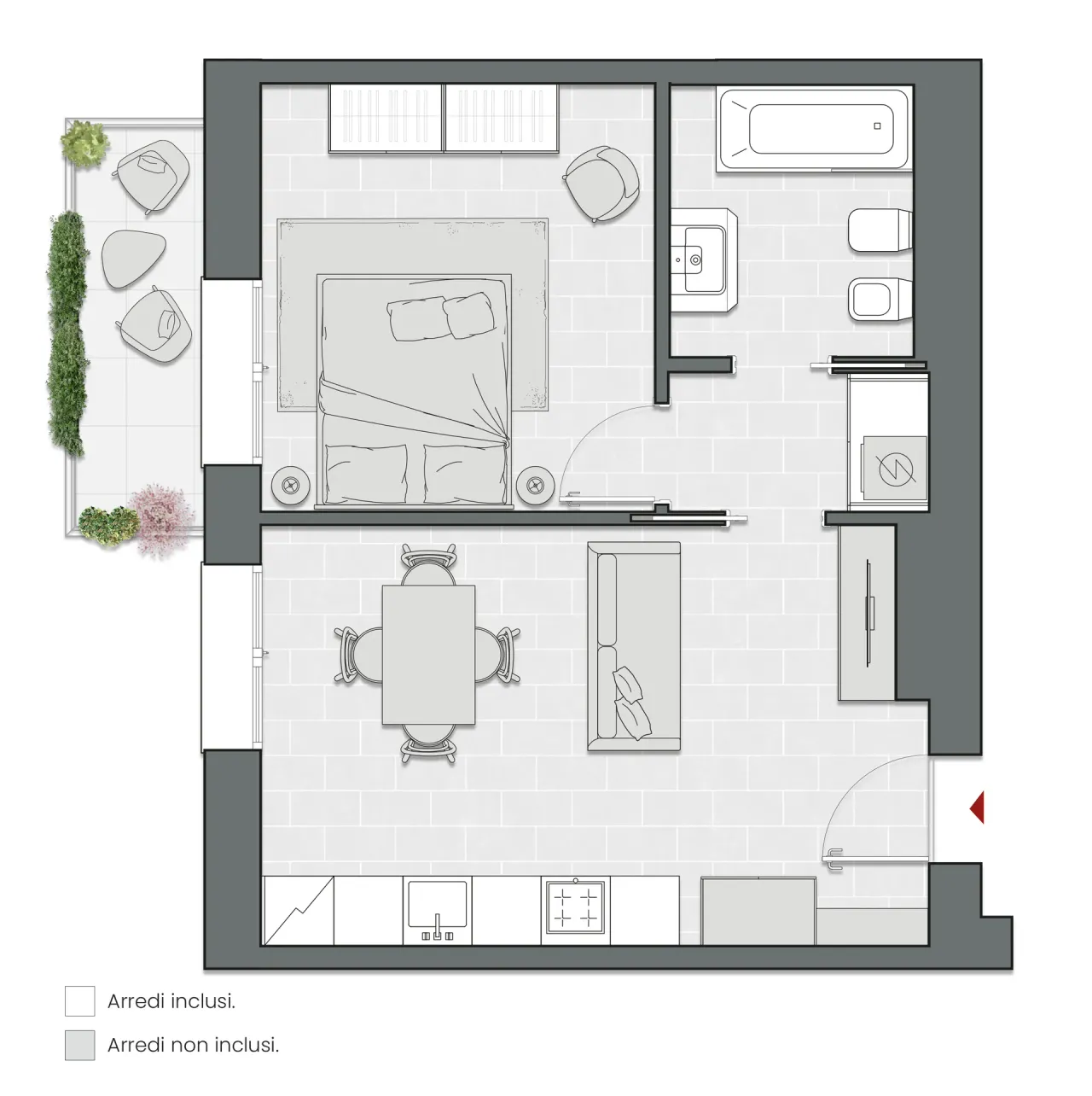 Bilocale di 56 m2 - Edificio A3 - LivinUp  | Milano - Floor Plan - 1
