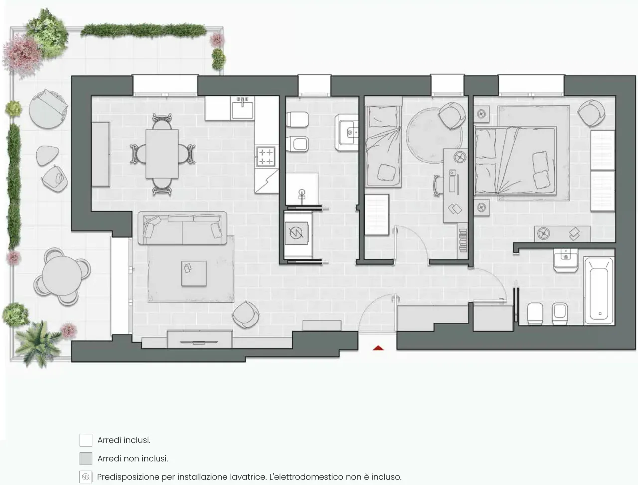 Two Bedrooms of 106 sqm - Edificio C4 - LivinUp  | Milano - Floor Plan - 1