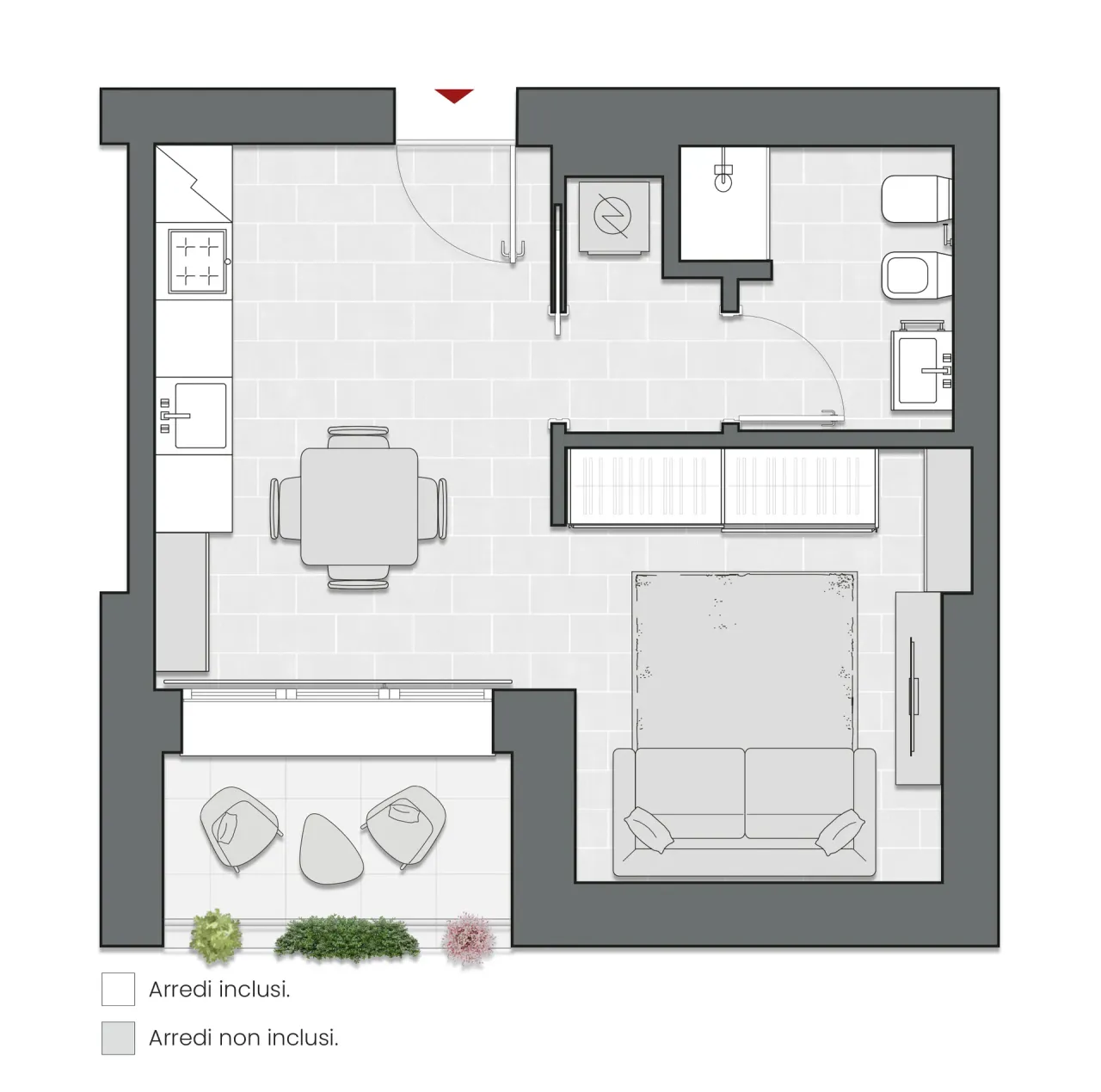 Studio of 43 sqm - Edificio C2 - LivinUp  | Milano - Floor Plan - 1