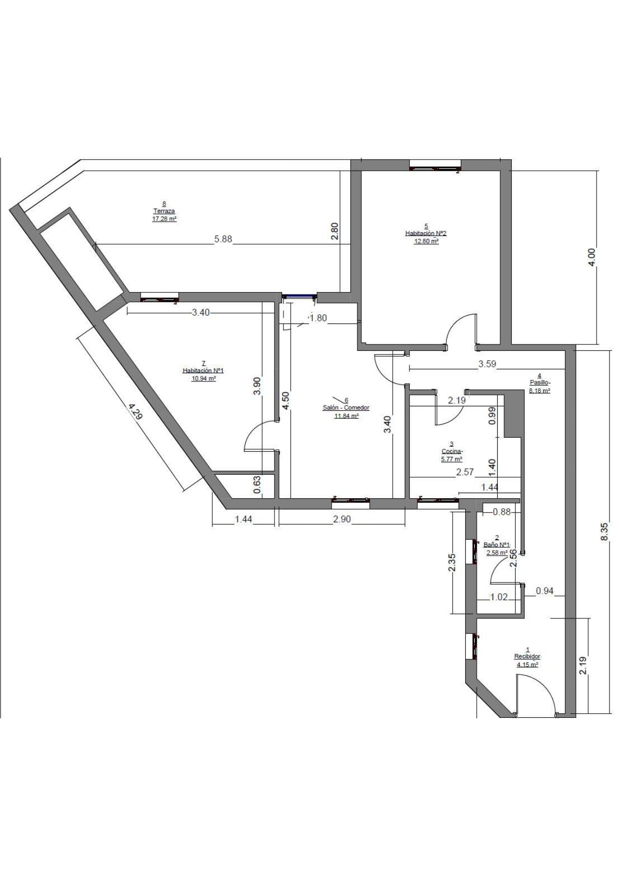 living - Piso de 81m² en venta en Ibiza, Madrid - Plano del piso - 1