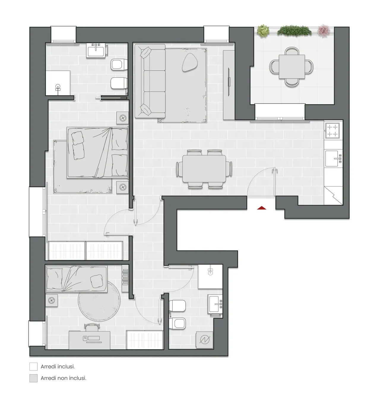 Two Bedrooms of 89 sqm - Edificio C2 - LivinUp  | Milano - Floor Plan - 1