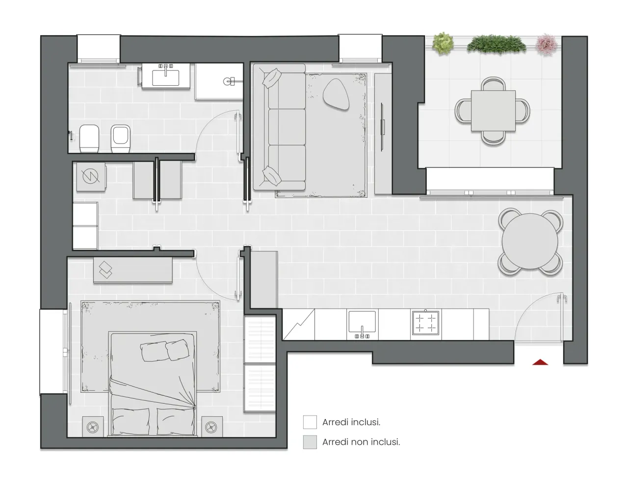 One Bedroom of 69 sqm - Edificio C2 - LivinUp  | Milano - Floor Plan - 1