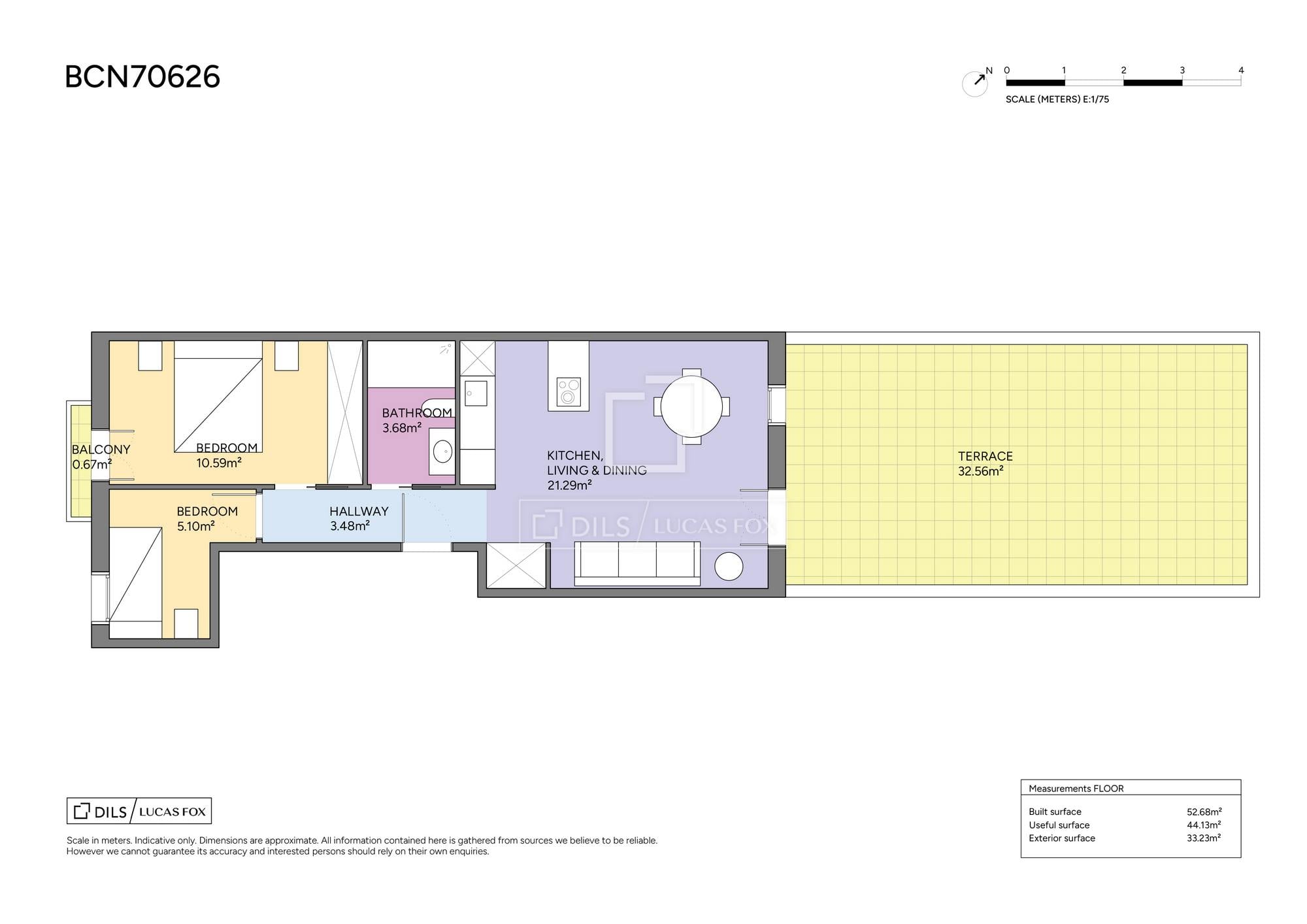 living - 79m² apartment with 33m² terrace for sale in Gràcia - Floor Plan thumbnail - 1