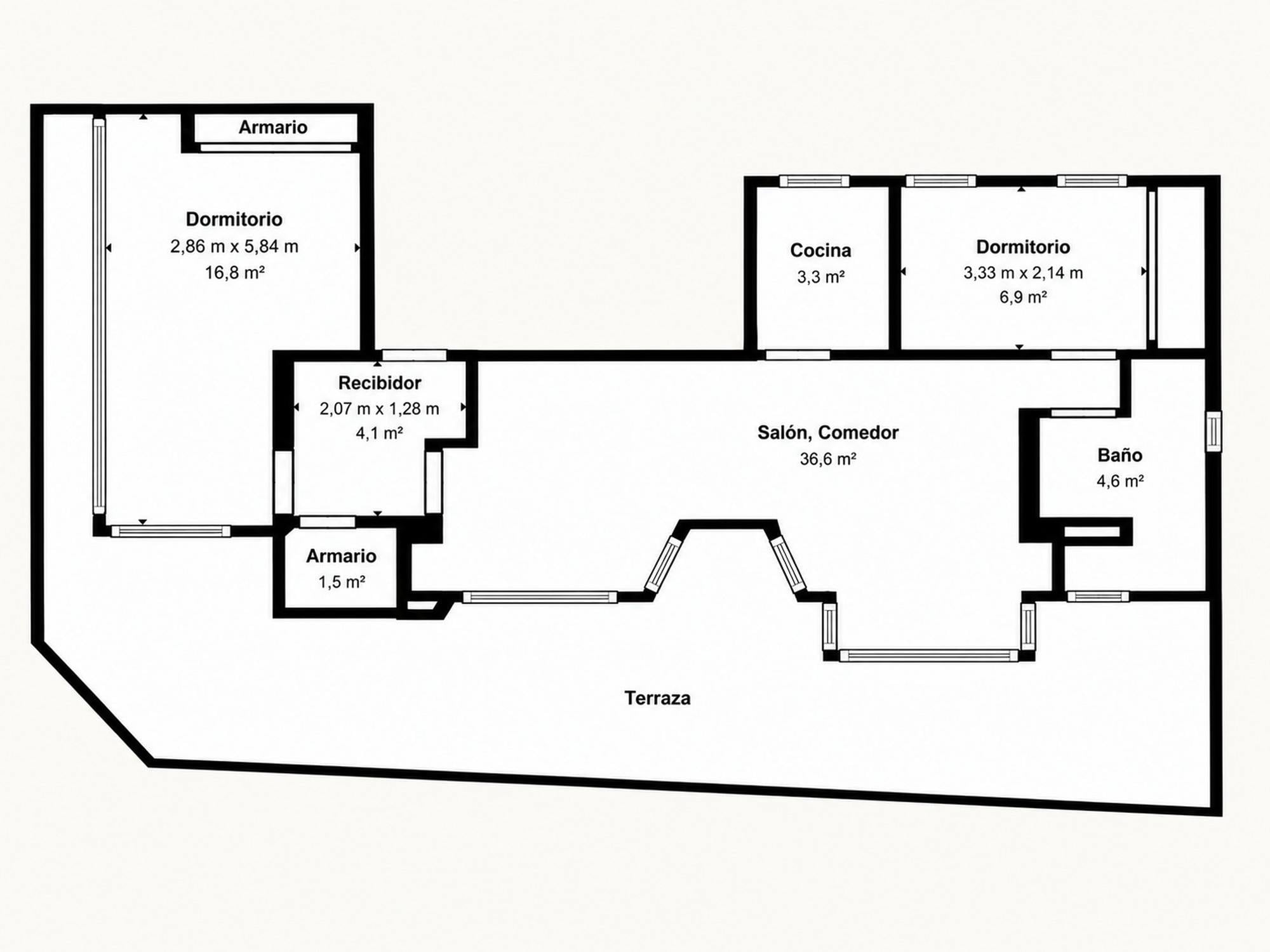 living - 100m² penthouse for sale in Cortes / Huertas, Madrid - Floor Plan - 1