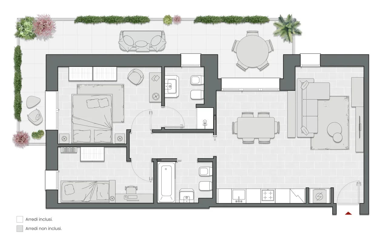 Two Bedrooms of 98 sqm - Edificio C4 - LivinUp  | Milano - Floor Plan - 1