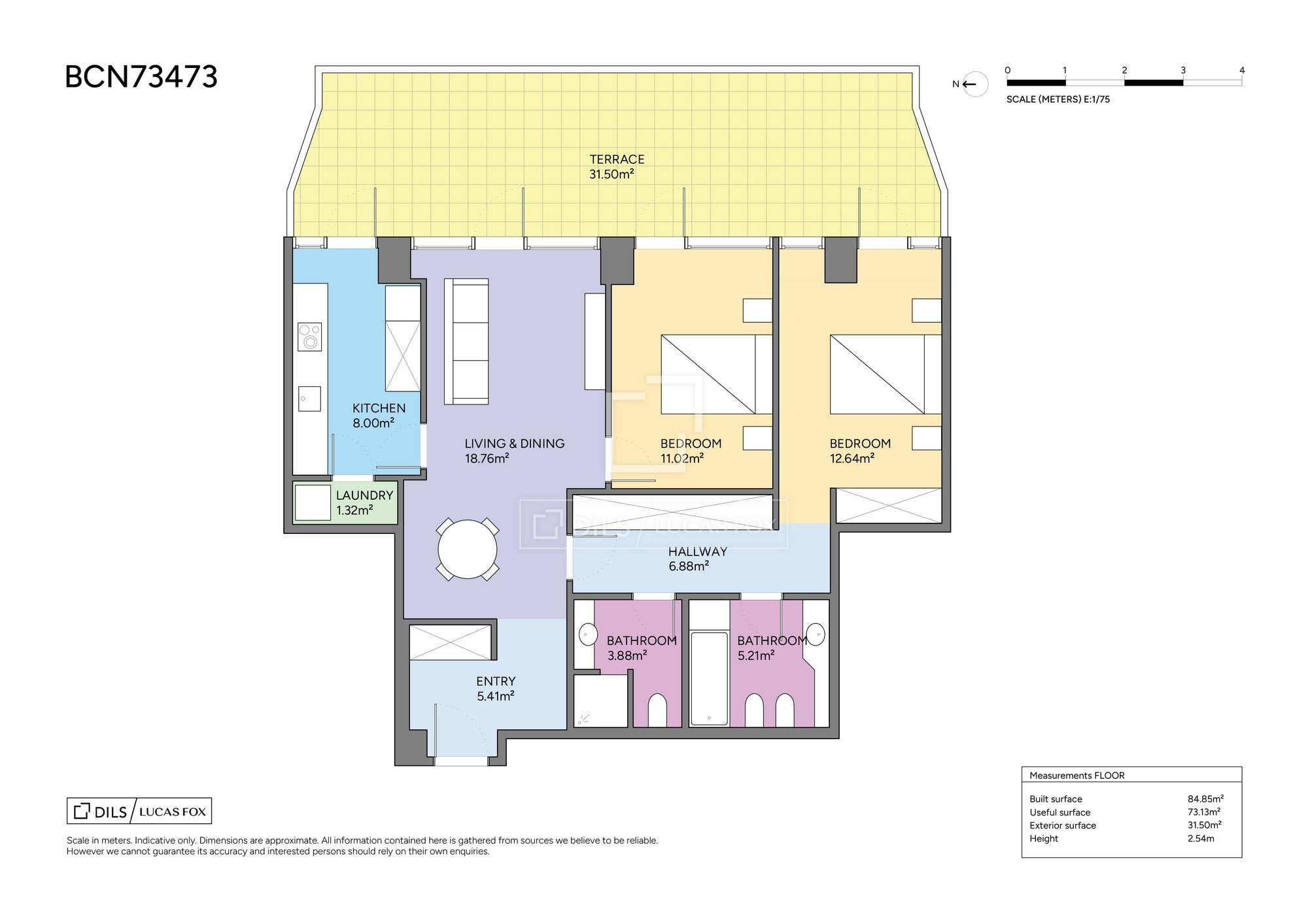 living - Piso de 84m² con 31m² terraza en venta en Diagonal Mar - Plano del piso - 1