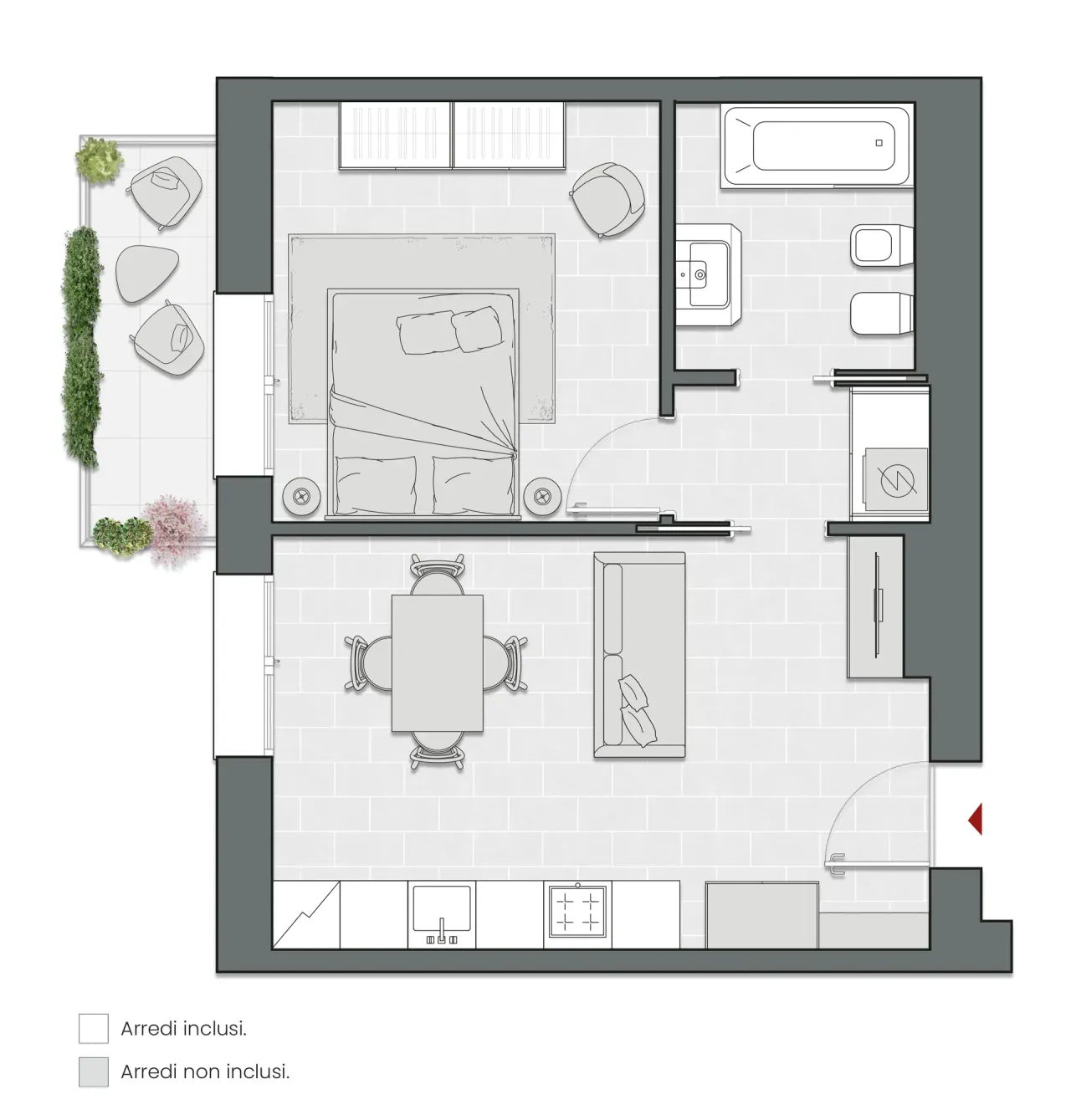 One Bedroom of 56 sqm - Edificio C4 - LivinUp  | Milano - Floor Plan - 1