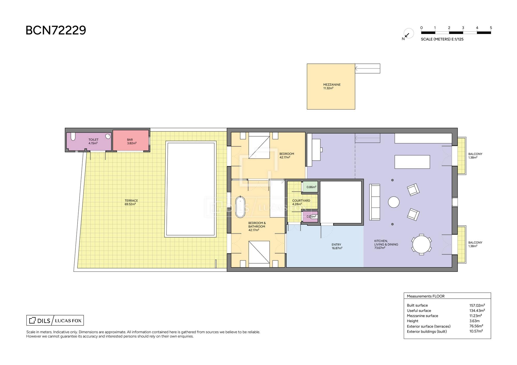 living - Piso de 157m² con 76m² terraza en venta en El Raval - Plano del piso - 1
