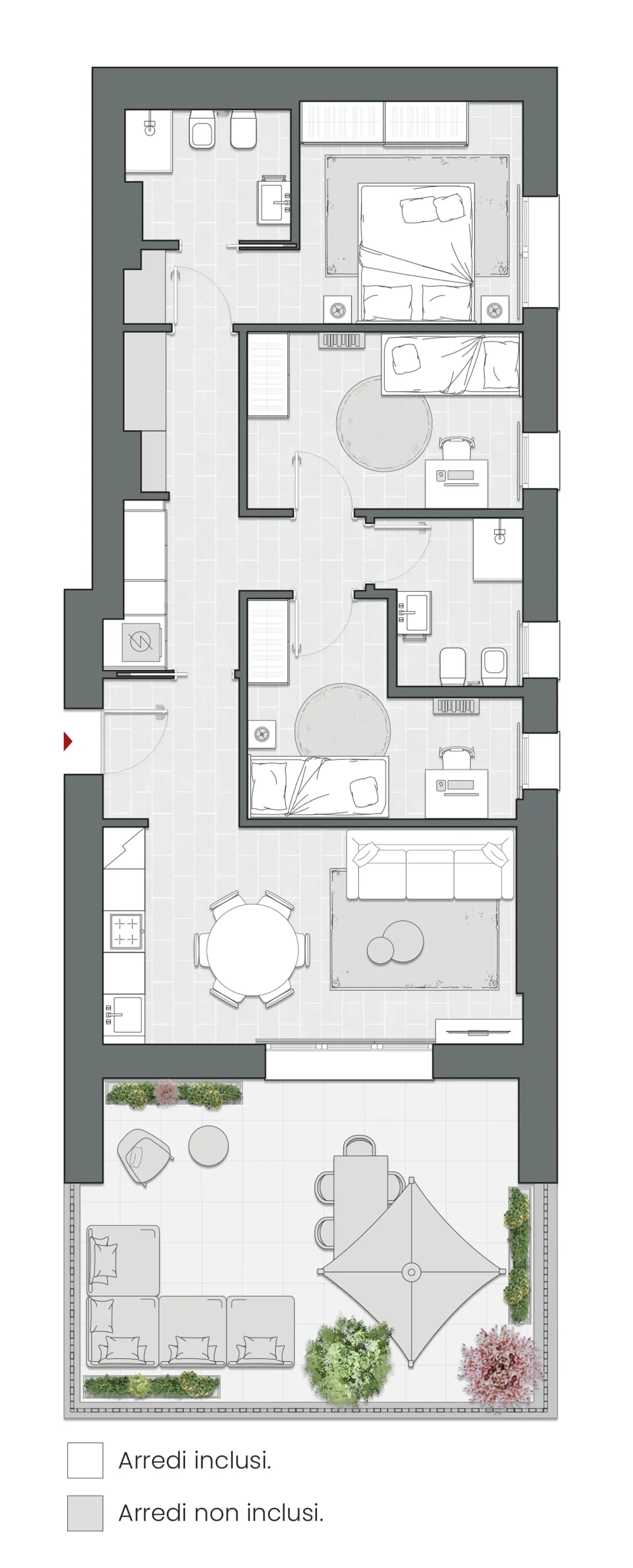 Three Bedrooms P_00_01 of 107 sqm - Edificio C1 - LivinUp  | Milano - Floor Plan - 1
