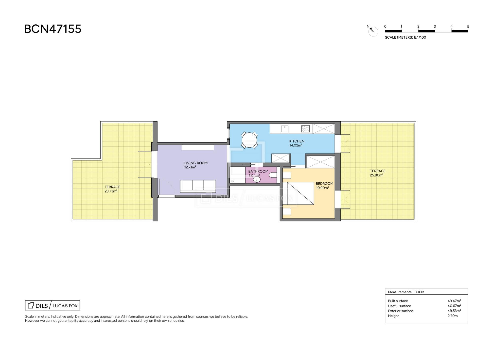 living - 50m² penthouse with 53m² terrace for sale in Eixample Left - Floor Plan - 1