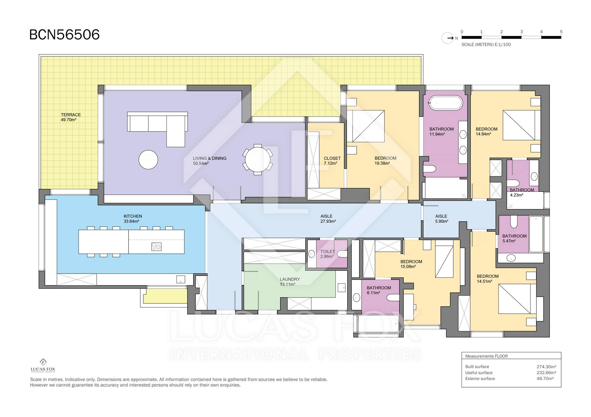 living - Piso de 252m² con 50m² terraza en venta en Tres Torres - Plano del piso - 1