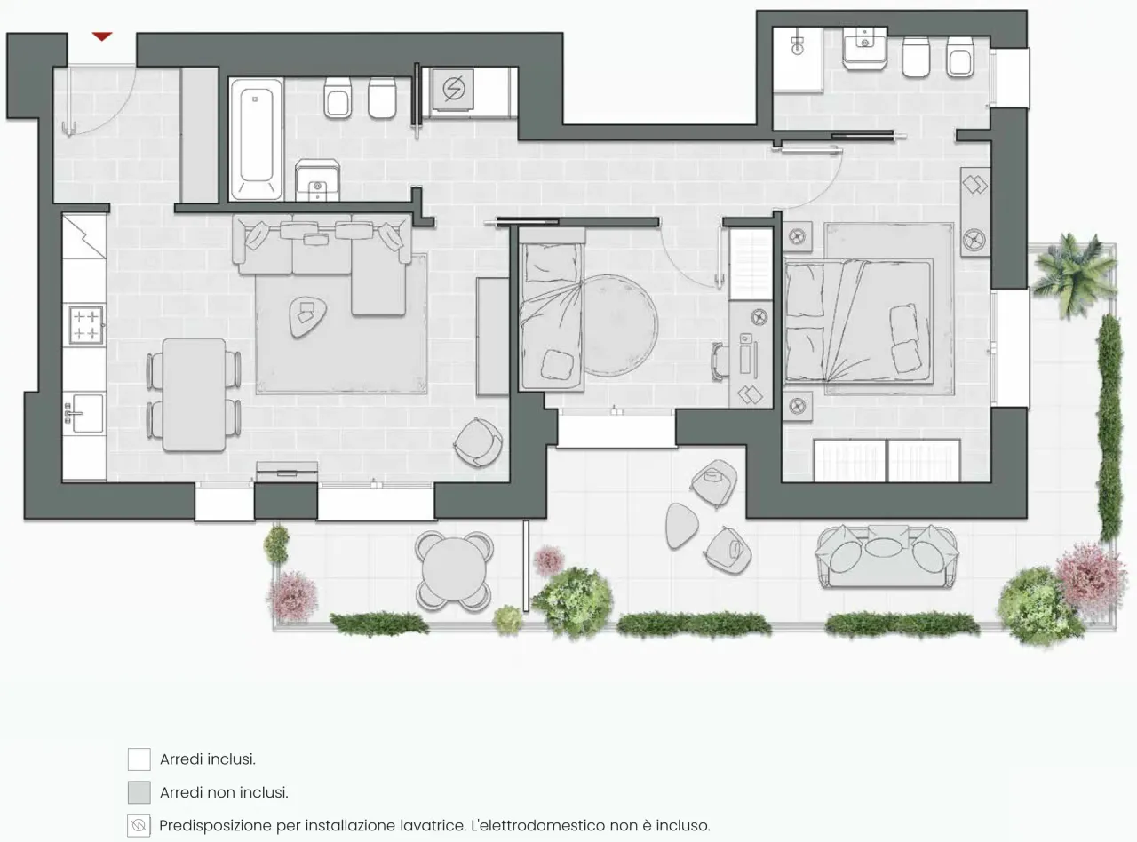 Two Bedrooms of 97 sqm - Edificio C4 - LivinUp  | Milano - Floor Plan - 1