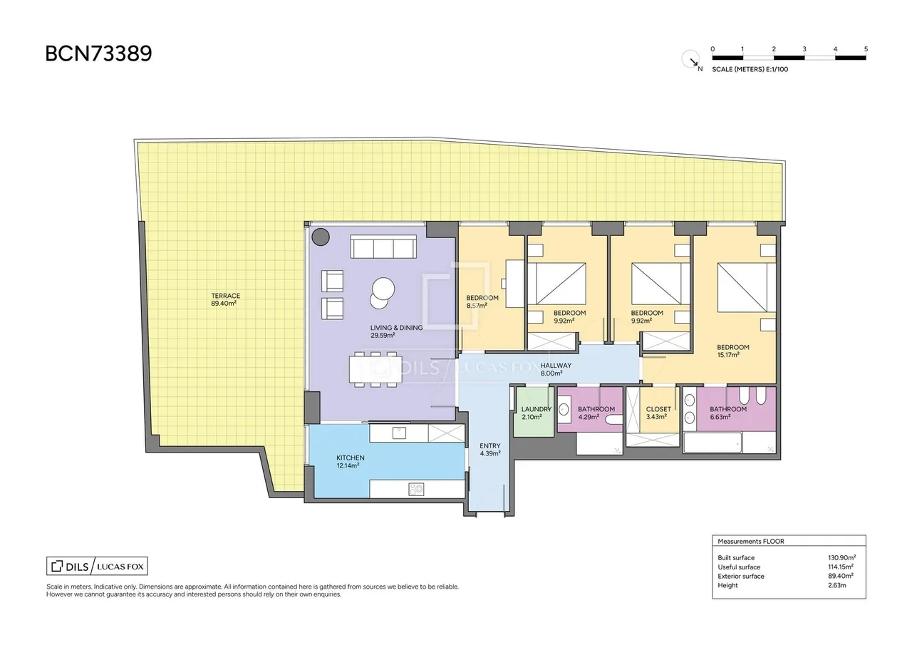 living - Piso de 130m² con 100m² terraza en venta en Diagonal Mar - Plano del piso - 1