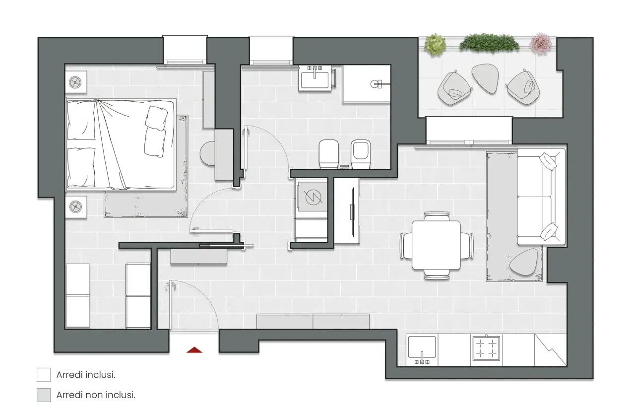 One Bedroom of 61 sqm - Edificio C2 - LivinUp  | Milano - Floor Plan - 1
