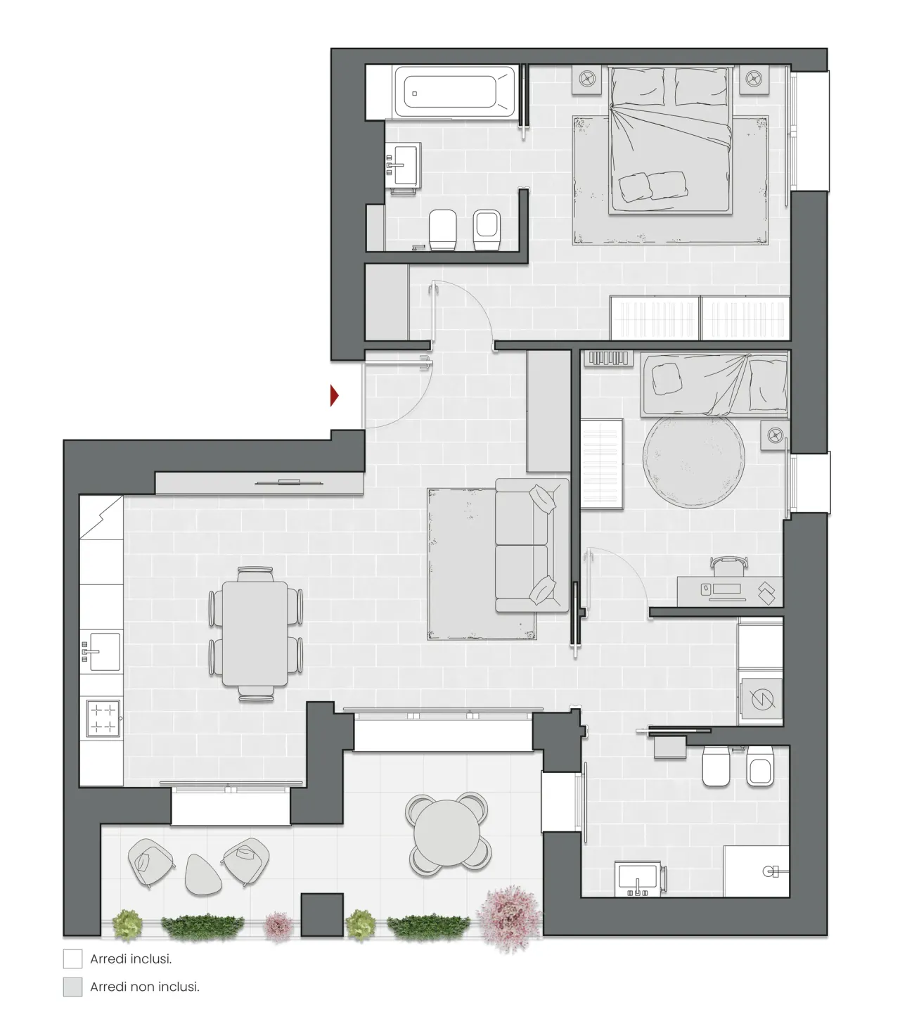 Two Bedrooms of 101 sqm - Edificio C2 - LivinUp  | Milano - Floor Plan - 1