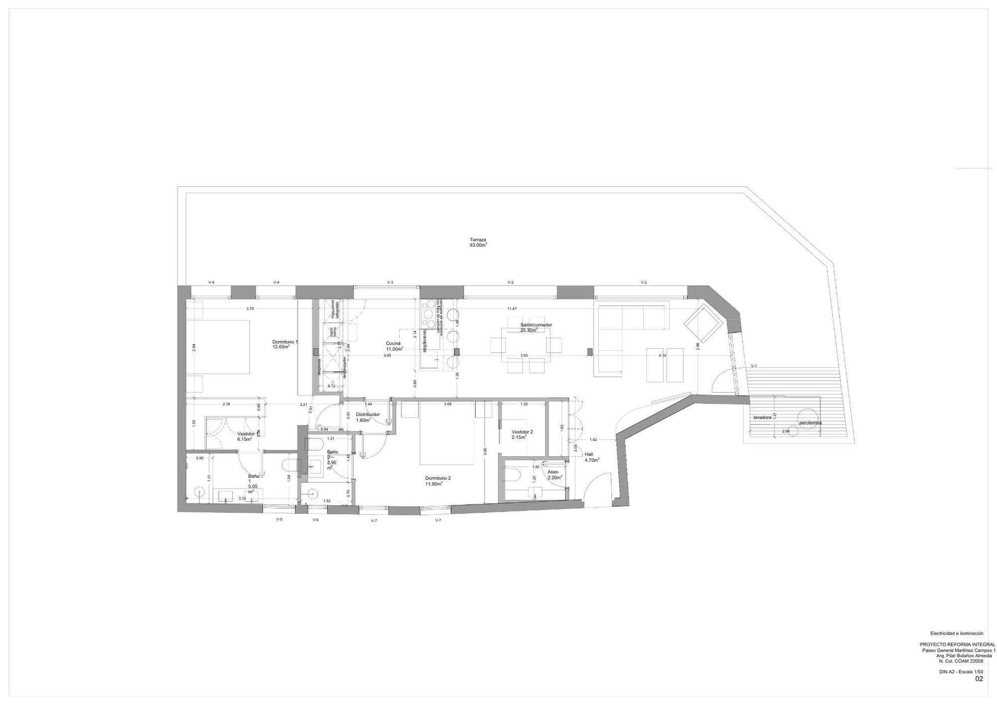 living - Piso de 127m² con 65m² terraza en venta en Almagro, Madrid - Plano del piso thumbnail - 1