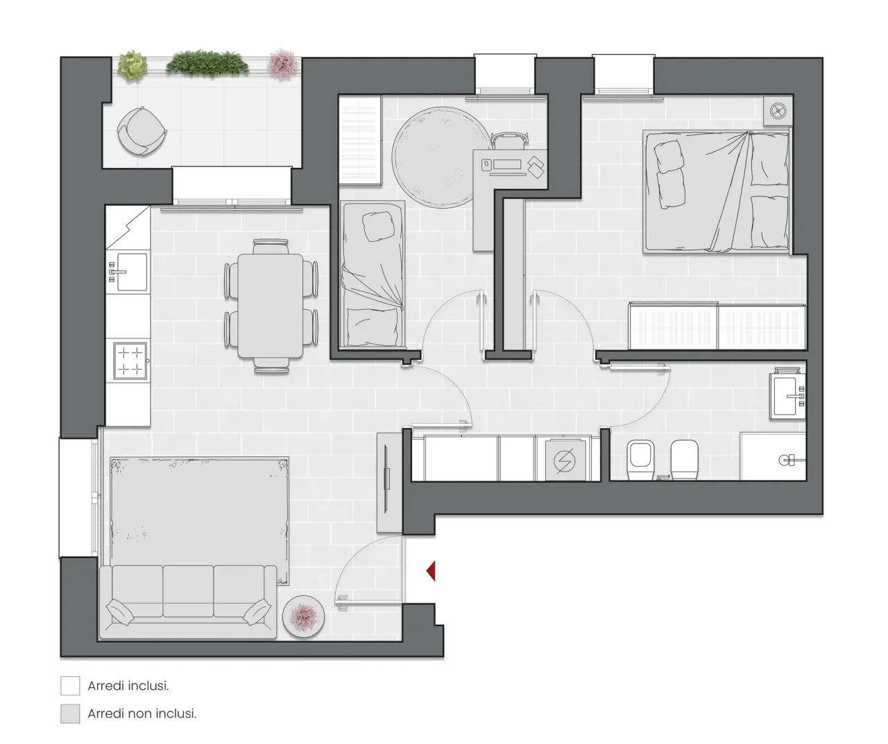 Two Bedrooms Compact of 74 sqm - Edificio C2 - LivinUp  | Milano - Floor Plan - 1