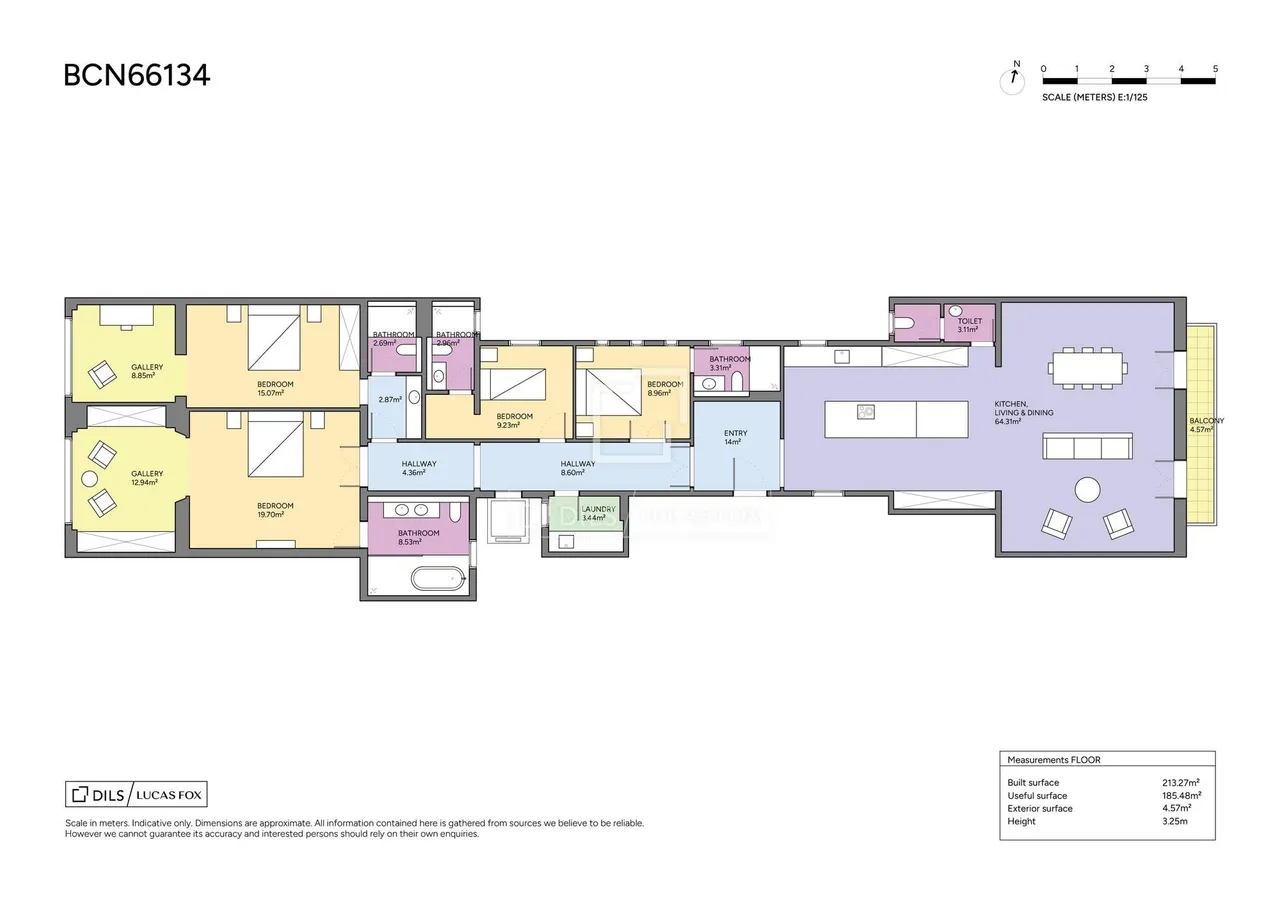 living - Piso de 215m² en venta en Gràcia, Barcelona - Plano del piso - 1