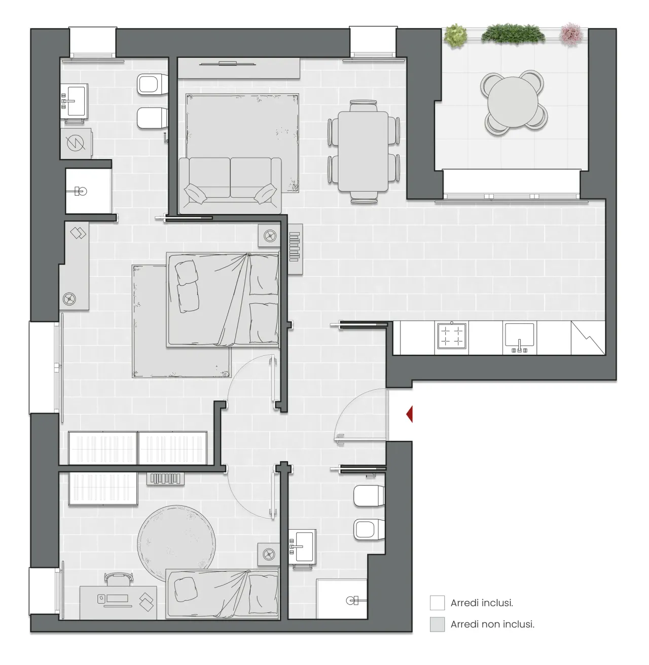 Two Bedrooms of 92 sqm - Edificio C1 - LivinUp  | Milano - Floor Plan - 1