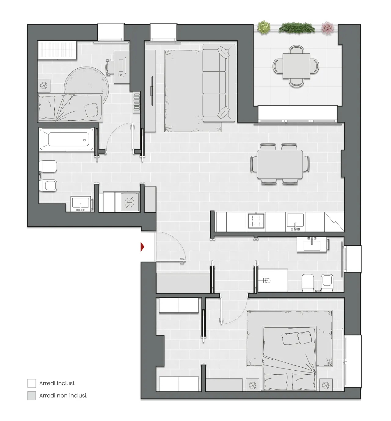 Two Bedrooms of 98 sqm - Edificio C2 - LivinUp  | Milano - Floor Plan - 1