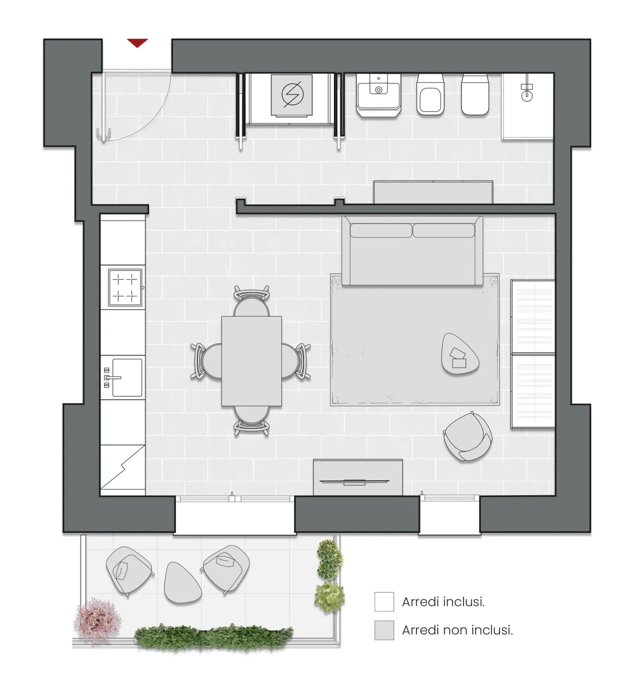 Studio of 47 sqm - Edificio C4 - LivinUp  | Milano - Floor Plan - 1