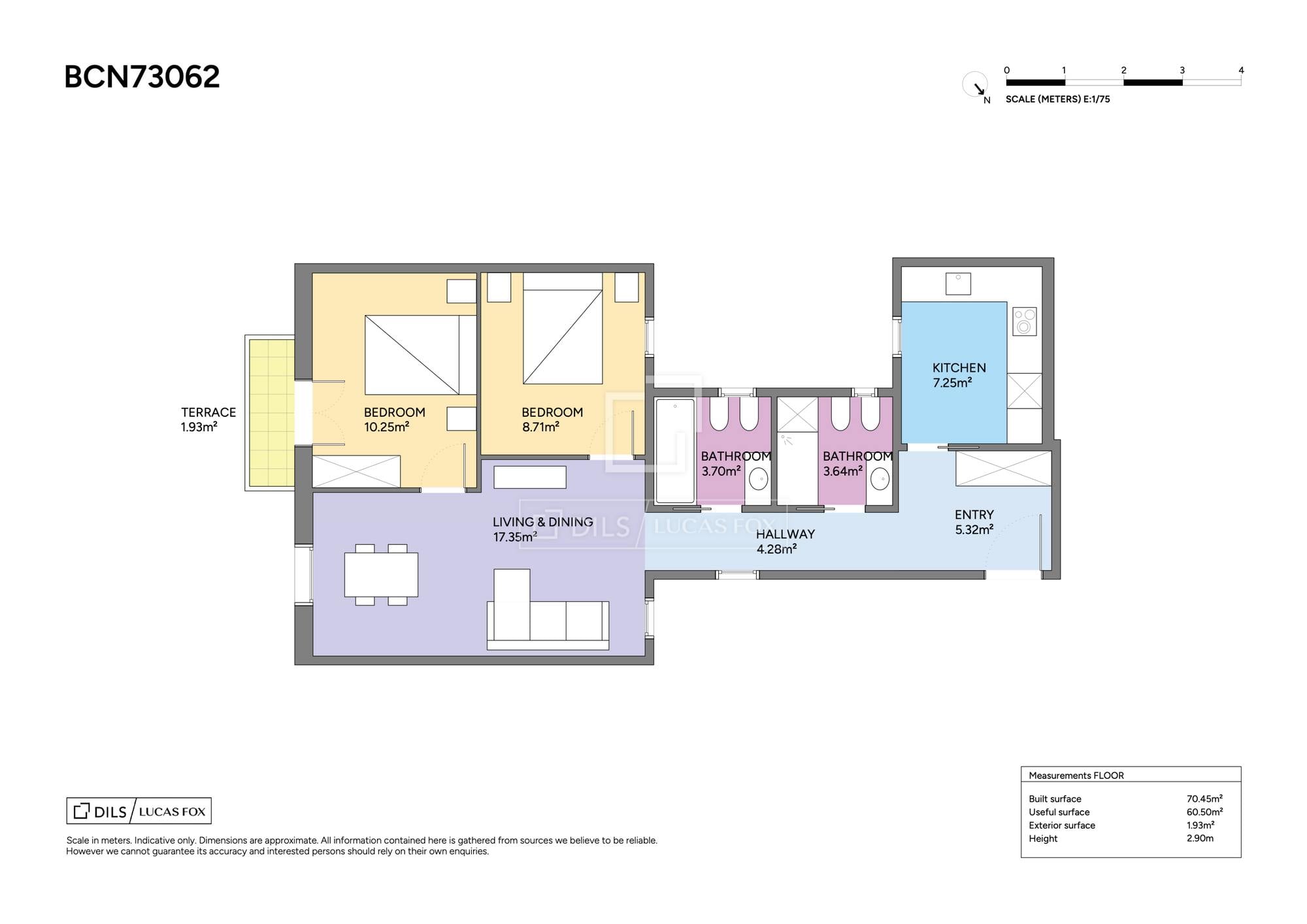 living - 66m² apartment for sale in Eixample Right, Barcelona - Floor Plan - 1