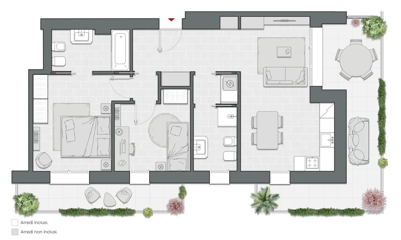 Two Bedrooms of 100 sqm - Edificio A3 - LivinUp  | Milano - Floor Plan - 1