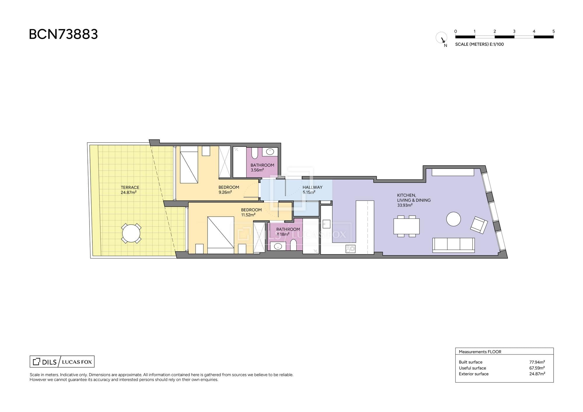 living - Piso de 70m² con 27m² de jardín en venta en Poble Sec - Plano del piso thumbnail - 1