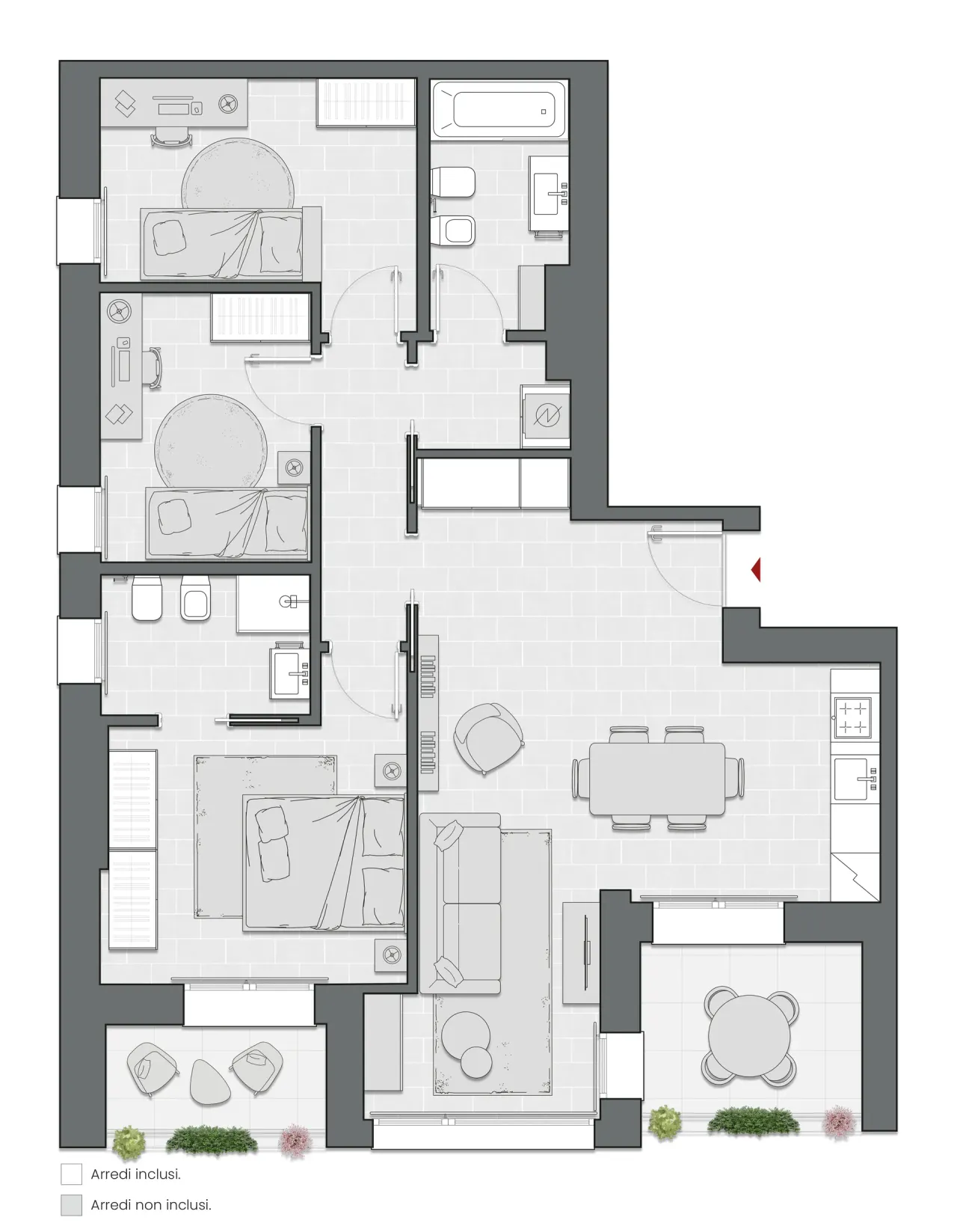 Three Bedrooms of 114 sqm - Edificio C2 - LivinUp  | Milano - Floor Plan - 1