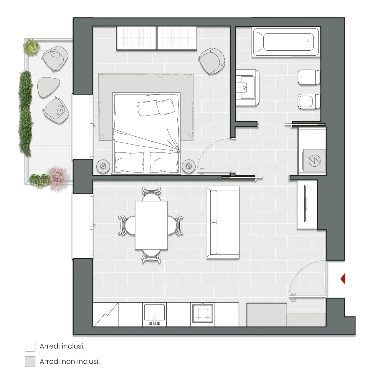 Bilocale di 56 m2 - Edificio A3 - LivinUp  | Milano - Floor Plan - 1