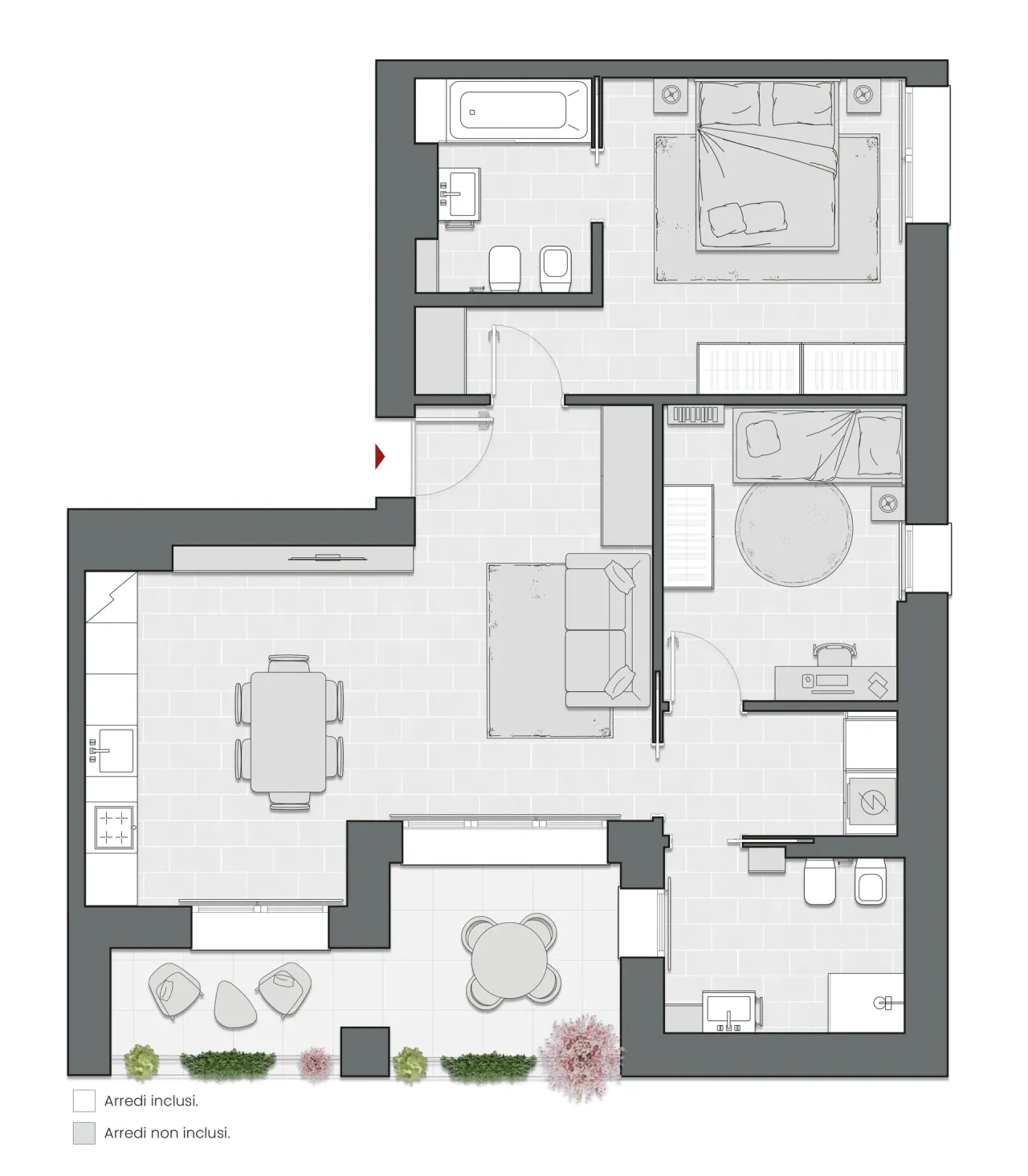 Two Bedrooms of 101 sqm - Edificio C1 - LivinUp  | Milano - Floor Plan - 1
