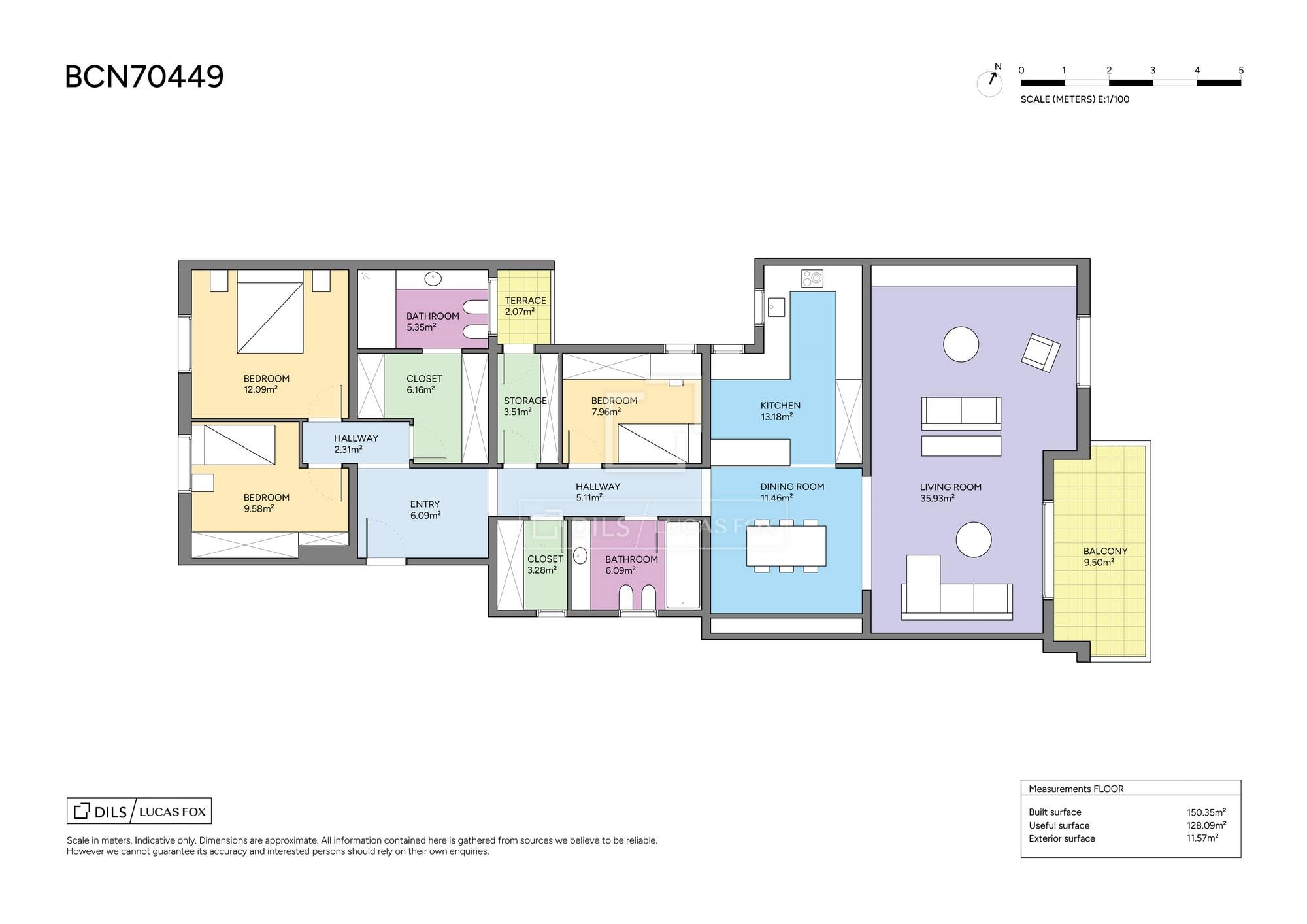 living - 150m² apartment with 10m² terrace for sale in Pedralbes - Floor Plan thumbnail - 1