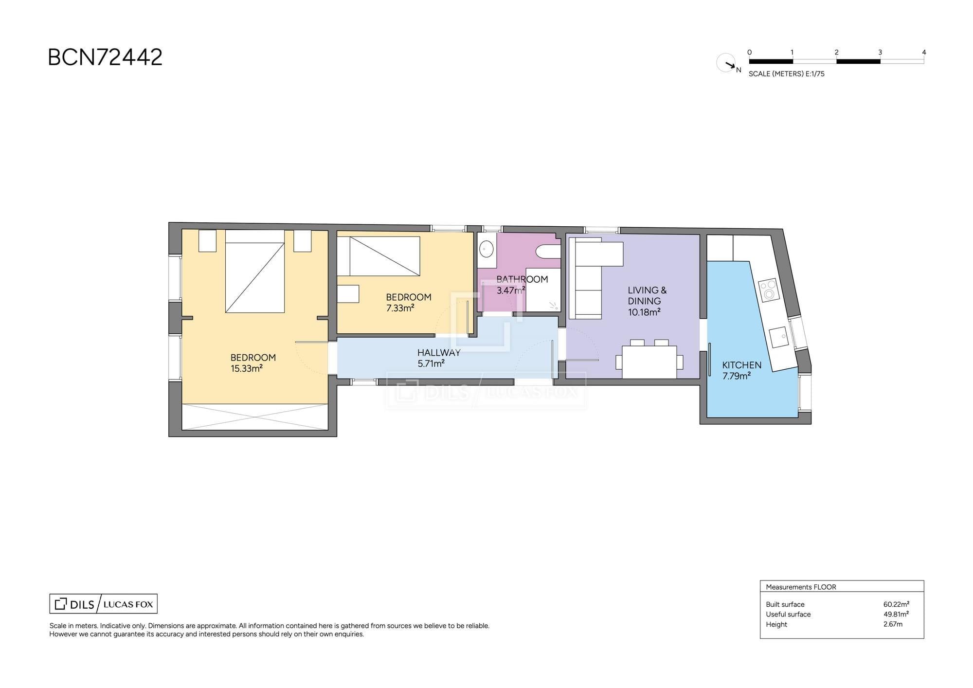 living - 62m² apartment for sale in Gràcia, Barcelona - Floor Plan thumbnail - 1