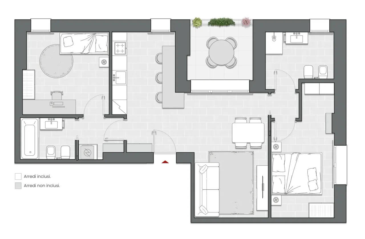 Two Bedrooms  of 99 sqm - Edificio C1 - LivinUp  | Milano - Floor Plan - 1