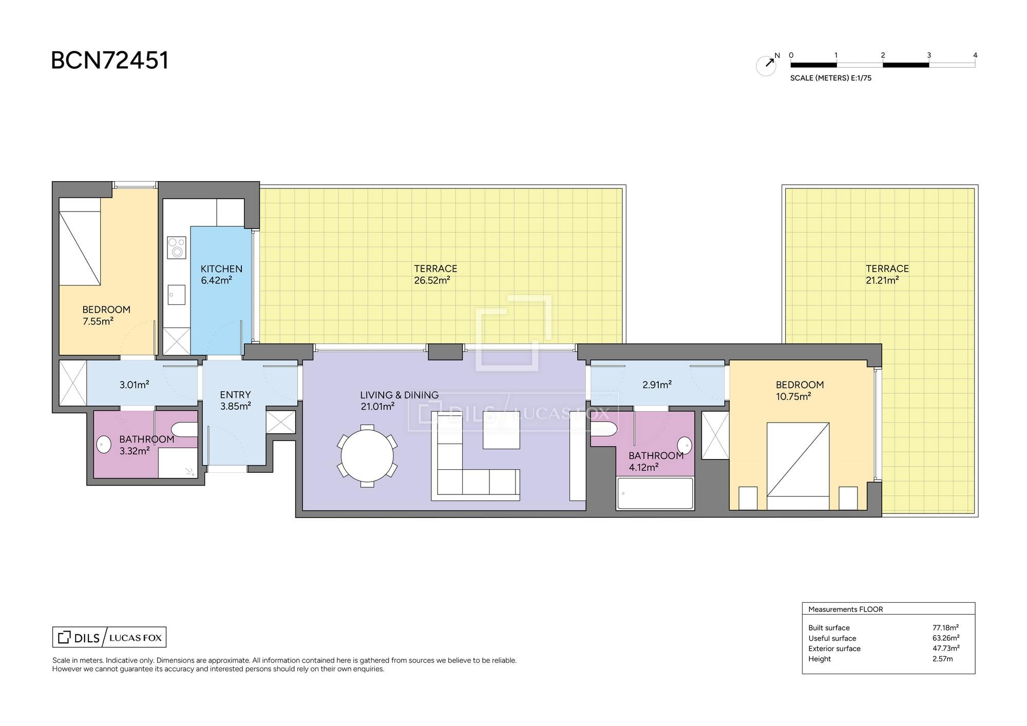 living - 74m² penthouse with 40m² terrace for sale in Poblenou - Floor Plan - 1
