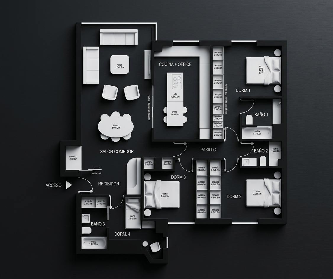 living - Piso de 160m² en venta en Lista, Madrid - Plano del piso - 1