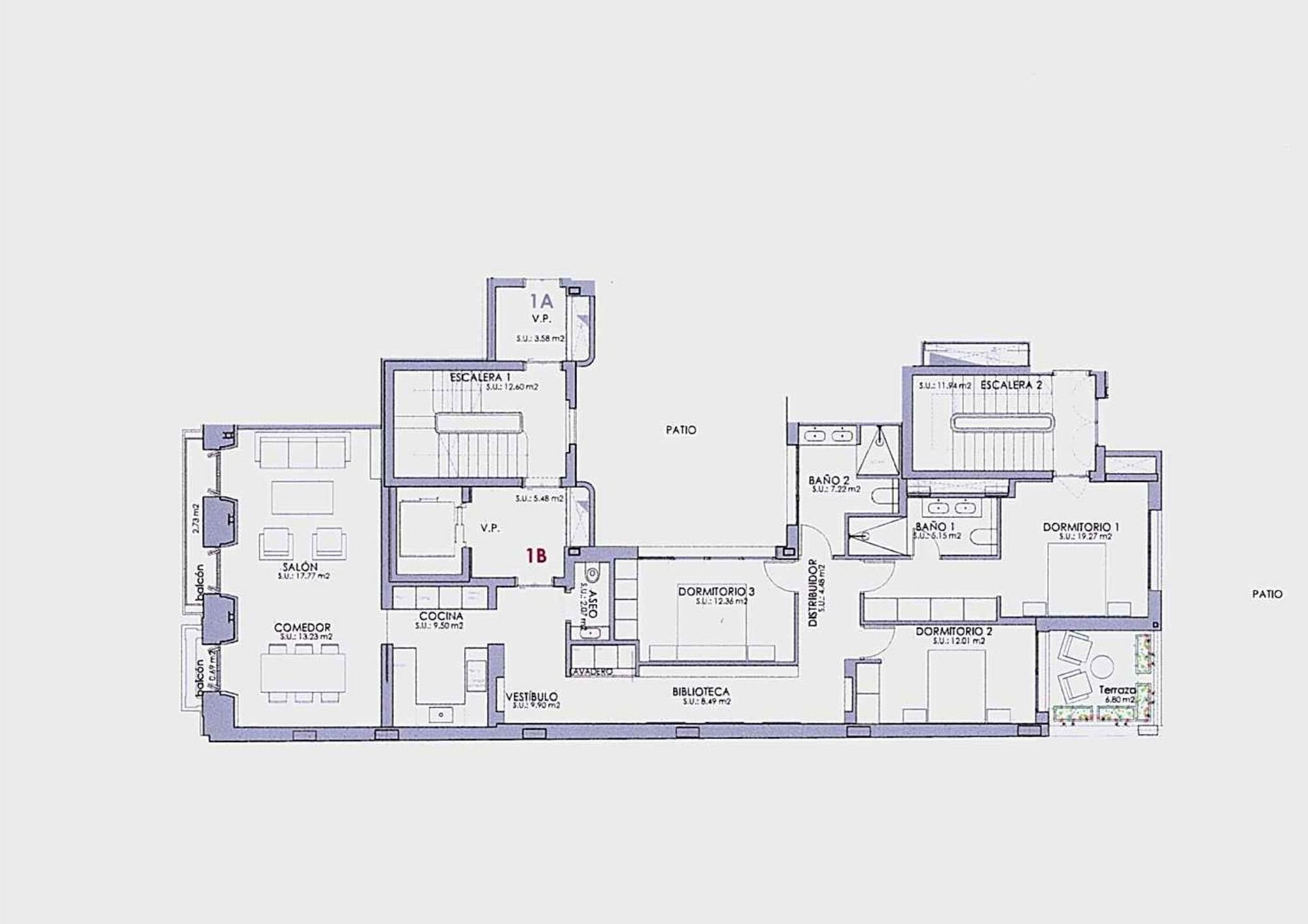living - Piso de 211m² en venta en Recoletos, Madrid - Plano del piso - 1