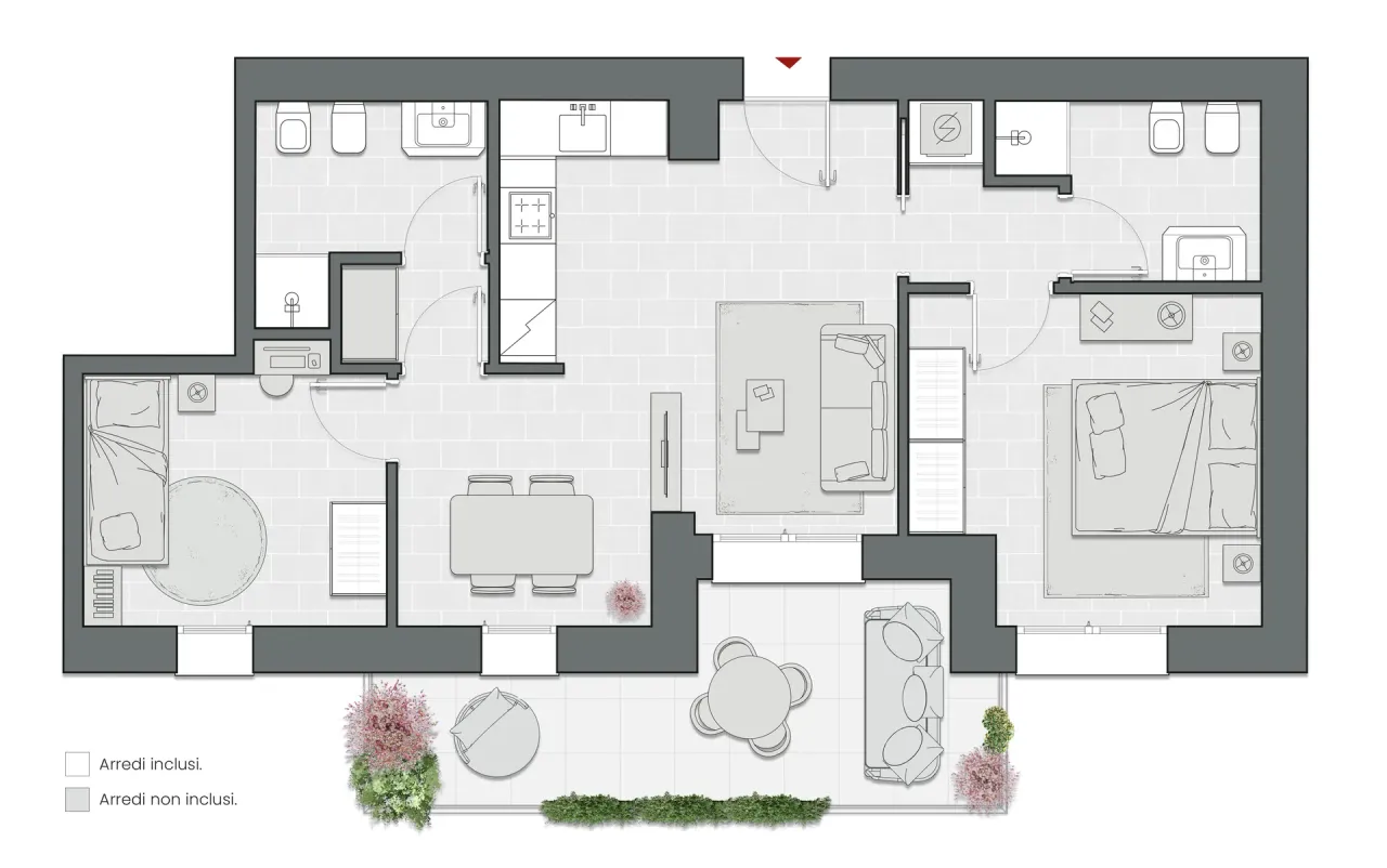 Trilocale Compact di 90 m2 - Edificio A1 - LivinUp  | Milano - Floor Plan - 1