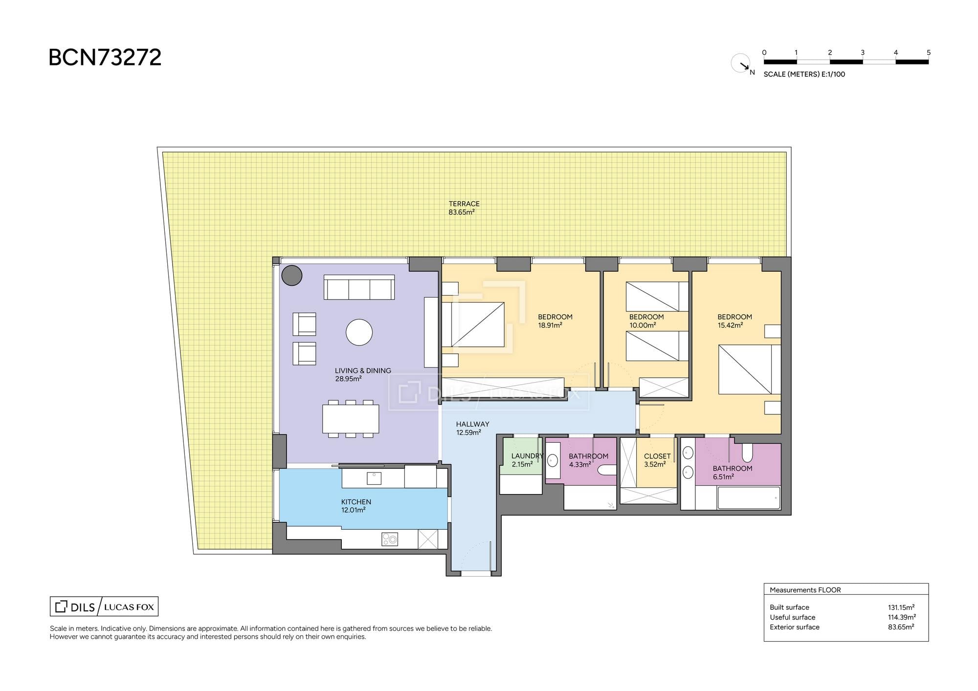 living - 130m² apartment with 84m² terrace for sale in Diagonal Mar - Floor Plan thumbnail - 1