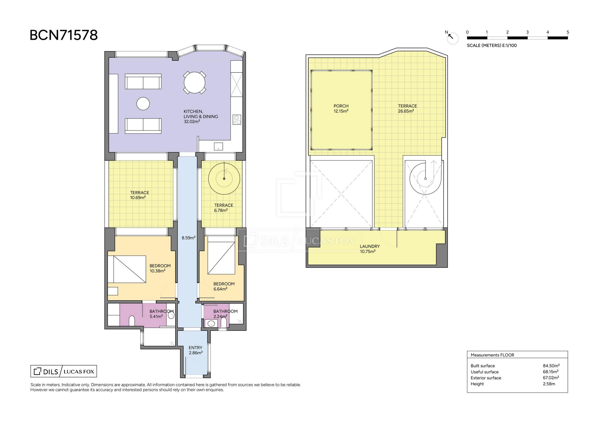 living - 84m² penthouse with 67m² terrace for sale in Eixample Right - Floor Plan thumbnail - 1