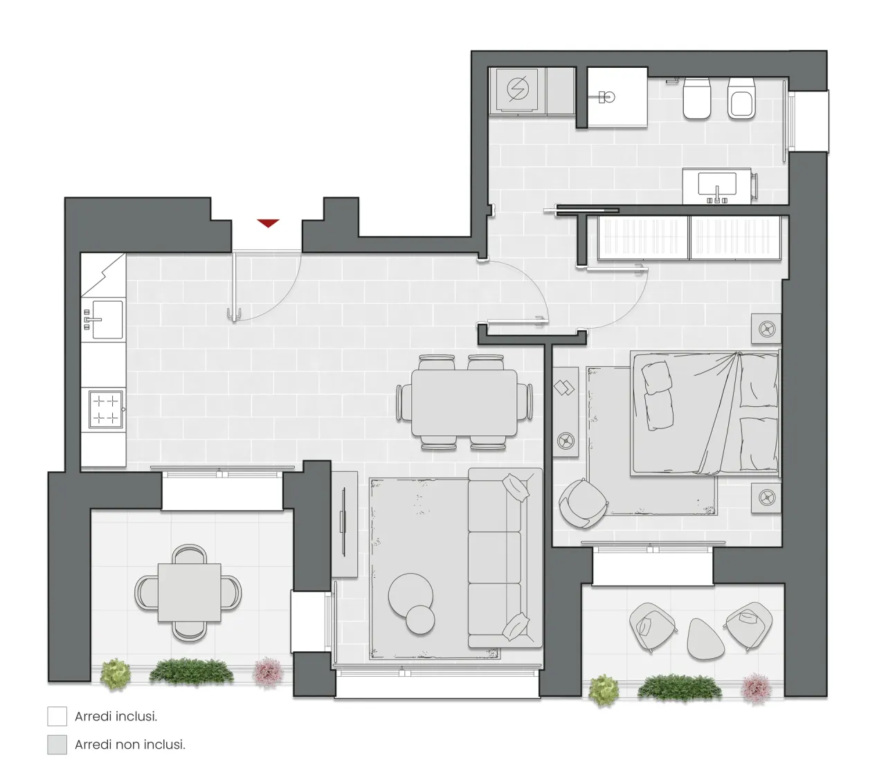 One Bedroom of 72 sqm - Edificio C2 - LivinUp  | Milano - Floor Plan - 1